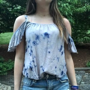 tie dye spaghetti strap/ off the shoulder top!